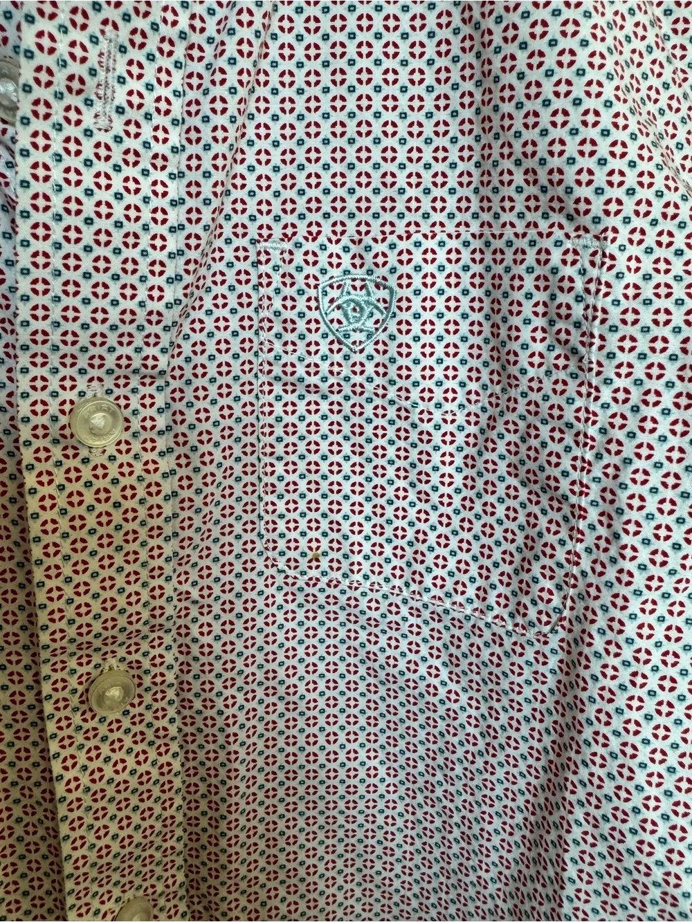 Ariat Boy’s Short Sleeve Button-Up Shirt in Light Red Microprint